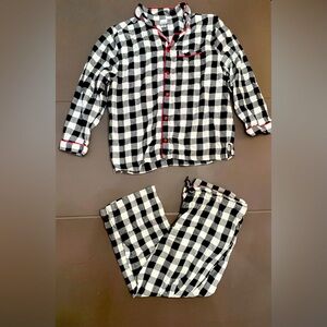 Hanna Andersson Pajamas Adult L Black White Plaid‎ Button Down Set Pants Pockets